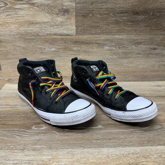 Converse CT Street Mid-Black Leather- Rainbow Laces Men s Size 8 - Picture 6 of 6